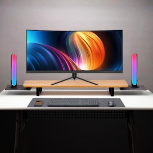 NoteTower Wood Desk Shelf with Wing Shelves | Dual Monitor Stand | Ergonomic Wood Monitor Riser | Desk Organizer for Office - Gift for Him