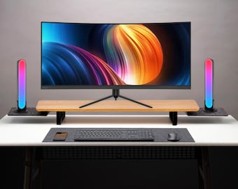 NoteTower Wood Desk Shelf with Wing Shelves | Dual Monitor Stand | Ergonomic Wood Monitor Riser | Desk Organizer for Office - Gift for Him