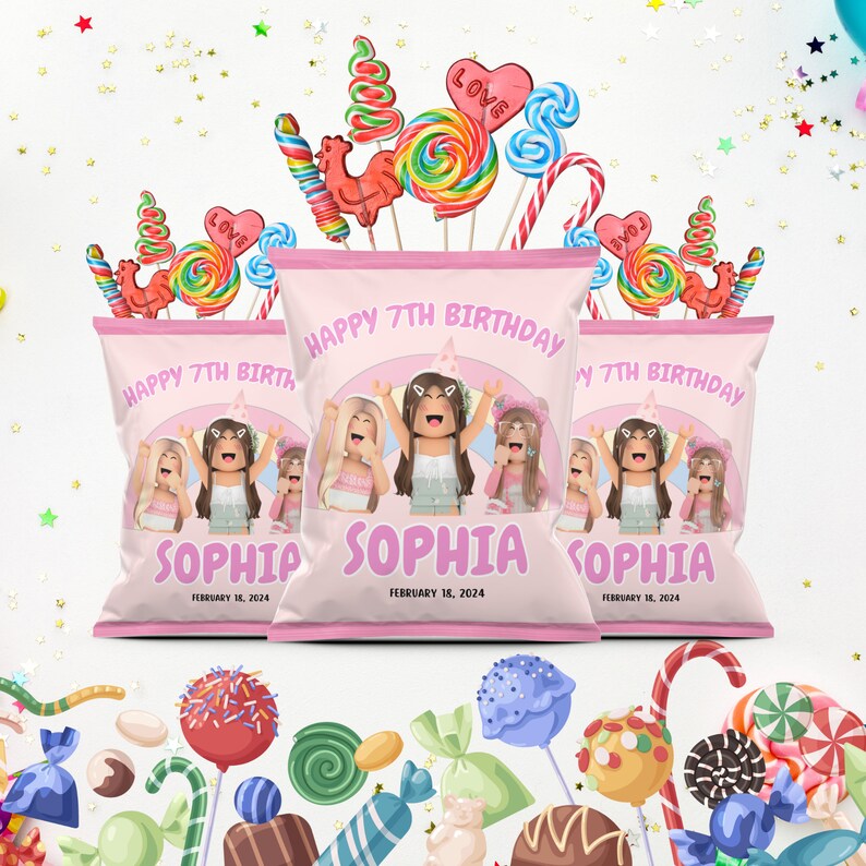 EDITABLE Roblox Girl Birthday Chip Bag, Roblox Girl Loot Bag, Roblox