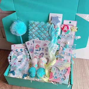 Mermaid Themed Gift Set For Kids/Girls Birthday Christmas New Year/Surprise Mystery Box/Party Hamper/Stationery/Hair Accessories/Teal