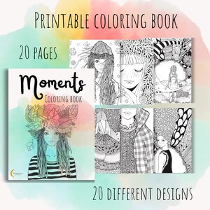 Printable, coloring book, coloring book, cute coloring book, girl coloring book,  Digital coloring book, 20 pages, 20 different designs