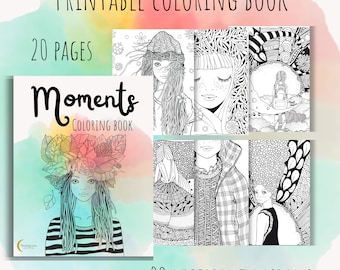 Printable, coloring book, coloring book, cute coloring book, girl coloring book,  Digital coloring book, 20 pages, 20 different designs
