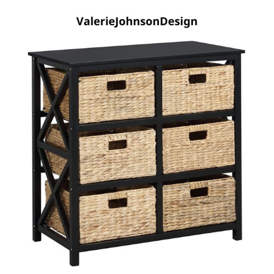 Black 3tier Wicker Basket Storage With 6 Baskets Etsy