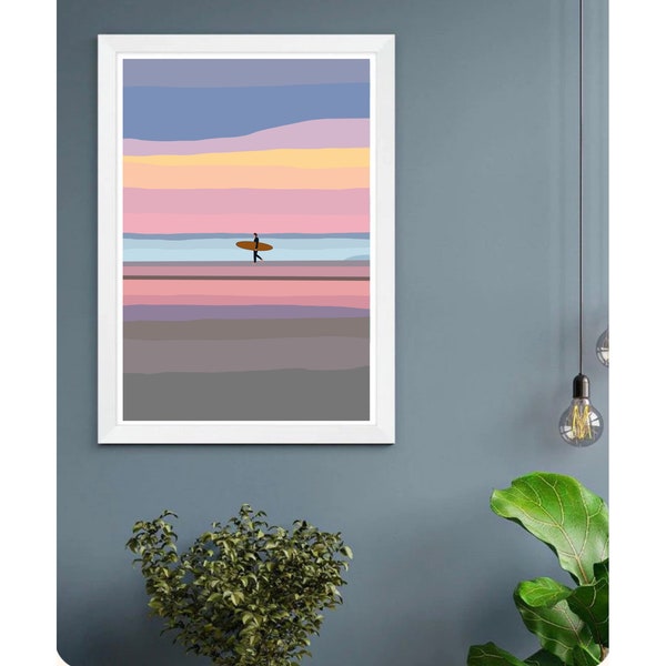 Surfer Art | Surf Poster | Printable Beach Art | Surfer Sunset Art | Surfer Decor | Beach House Print | Boho Beach Decor | Beach Art