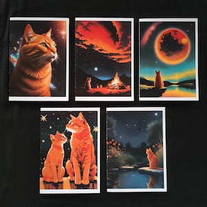 1 - 5 Pack "Starry Nights" Themed Cat Cards. (Holographic Designs Available.)