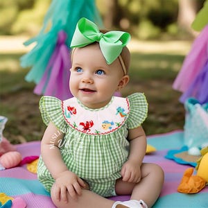 Princess Birthday Hand-Gesmokter Bubble Romper - Meerjungfrau Thema Geburtstagsparty, Baby 1.Geburtstag Outfit Set, Mädchen Erster Geburtstag, Geschenkideen