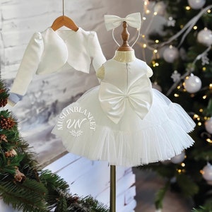 First Communion Dress & Satin Bolero Long Sleeve Trendy Wedding Flower Girl Fall Winter Infant Toddler Junior Girl Shrug Jacket Cover Up