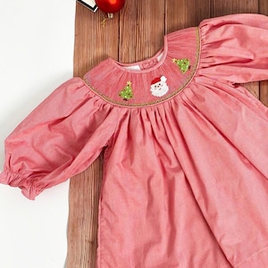 Rot Gingham Weihnachten Langarm Gesmokt Bestickt Santa Dress Outfit, Weihnachtsbaum, Holiday Bubble, 1st Christmas Santa Photoshoot