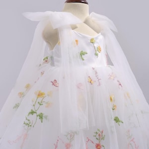 Ivory White 4 Layers Flower Girl Dress Tutu Flower Party Dress | Enchanted Rose Fairy Floral Embroidery Dress | Tulle Dress | First Birthday