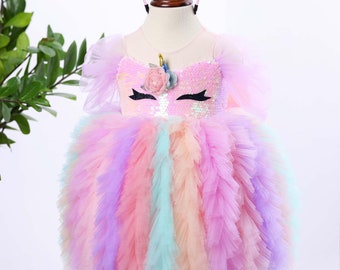 Girl Unicorn Dress, Birthday Party Dress, Fairy Party Dress up, Unicorn Party Dress, Rainbow Dress Tutu Gift, Girl Summer Pink Prom Dress