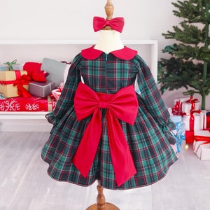 Rote Tutu Kleinkind Weihnachten Outfit, karierte Weihnachten Baby Kleid, Fotoshooting Kostüm, Weihnachten Baby Kleid, kurze geschwollene Ärmel, Weihnachten Kinder Kleid