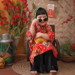 VINTAGE Traditional Mommy and Me ao dai, Women & Kids Ao Dai Set, Ao Dai for Girls, Ao Dai for Boys, Silk Ao Dai Women Ao Dai Tet Photoshoot