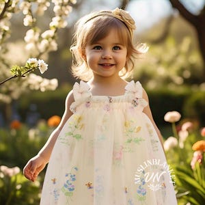 Fairy 1st Birthday Floral Embroidered Tulle Flower Girl Dress, Easter Girls Dress, Spring Flower Girl Dress, Baby Girl Summer Floral Dress