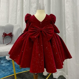 Christmas Luxury Velvet Kid Girl Dress, Elegant Baby Red Velvet Dress, Baby Toddler Special Occasion Dress, Gift for Baby, Baby Winter Dress