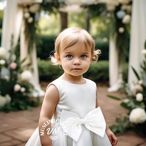 Big Bow Weiß Satin Blumenmädchen Kleid, Kleinkind Hochzeitskleid, Junior Brautjungfer Mädchen Kleid für Hochzeit Party Taufe Taufe Elfenbein Kleid