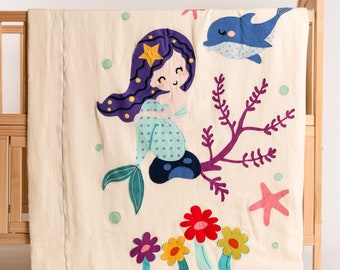 Personalized Custom Blanket, Mermaid Baby Blanket, Mermaid Nursery, Ocean Life Nursery, Mermaid Bedding, Personalized Mermaid Blanket, Gift