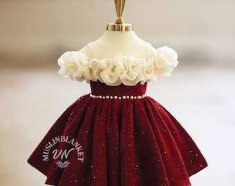 2026 Christmas Girl Dress, Christmas RED VELVET Bow Back Top And Cream Baby  Girl Dress, Holiday Toddler Dress, Girl Fluffy Cream Tutu Dress
