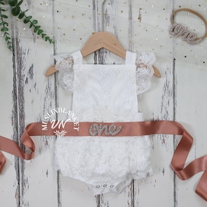 Boho 1st Birthday Outfit Ivory Boho Lace Romper Sash Headband White Baby Girl Lace Romper Cake Smash Outfit Baby Girl Clothes Birthday Dress