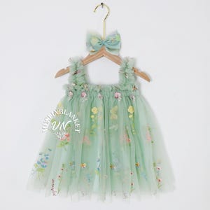 Sage Green Baby Girl Dress | First Birthday Outfit | Cake Smash Dress | Baby Photoshoot | Baby Dress | Party Dress | Floral Embroidery Dress