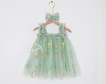Sage Green Baby Girl Dress | First Birthday Outfit | Cake Smash Dress | Baby Photoshoot | Baby Dress | Party Dress | Floral Embroidery Dress