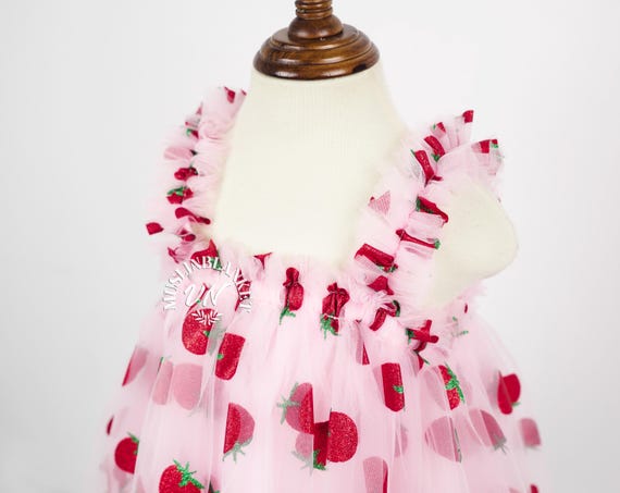 お買い得商店街 Pink Strawberry First Berry | Headband and Dress Tulle ワンピース