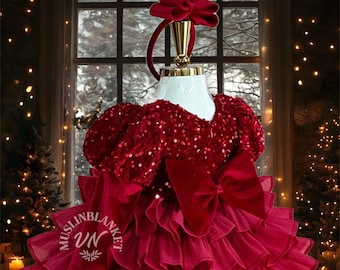 white christmas dresses Baby Girl Christmas Dress, Red Tulle Tutu Romper for Toddler & Newborn –  AmimamiDoll main image 1