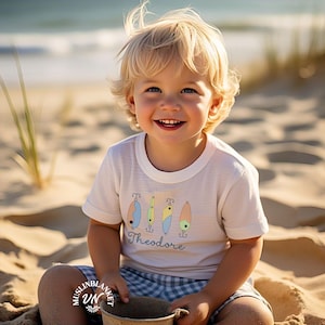 Baby Boy Sommer Fisch Angeln Outfit, Baby Boy applizierte Shirt und Shorts Set Kleinkind Jungen Short Set Seersucker Gingham Sommer Urlaub Outfit