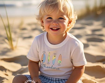 Completo estivo da pesca per neonato, completo da neonato con maglietta e pantaloncini con applicazioni, completo da neonato con pantaloncini in seersucker e quadretti, completo estivo da vacanza