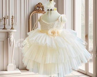 Robe de demoiselle d'honneur en dentelle longueur genou - Parfaite pour les mariages en automne et en été - Robe pour tout-petit - Robes de fille - Robe de fille bohème pour mariage