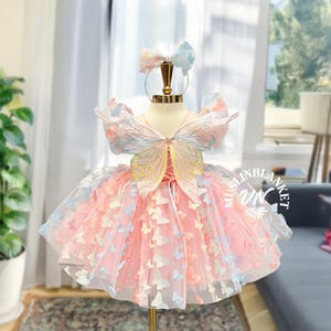 Sequin Toddler Pink Butterfly Dress, Toddler Girls Dress, Lace Summer Baby Clothes, Birthday Butterfly Tulle Dress, Puffy Wing Party Dress