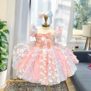 Toddler Pink Butterfly Dress, Toddler Girls Dress, Lace Summer Baby Clothes, Birthday Bliss With The Butterfly Tulle Dress, Wing Party dress