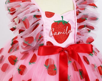 Personalisierte Beere 1. Geburtstag Outfit, Name Baby Mädchen Erdbeere Kleidung Set Sweet One Kleid, Baby-Dusche-Geschenk-Kuchen Smash Photo-Shooting