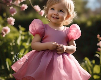 Dusty Pink First Birthday Dress, Flower Girl Dress, Puffy Tutu Toddler Dusty Rose Dress, Prom Gown, Baptism Baby Dress Cake Smash Kids Dress