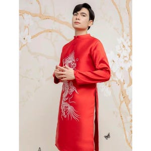 Men Red/Gold Gam Ao Dai Top 34-35B| Pre-made Traditional