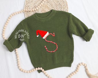 Hand Embroidered Christmas Santa Hat Sweater For Kids, Toddler, Personalised Christmas Gifts  X&#39;mas Personalized Clothing Baby 1st Birthday
