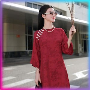 Flowy Pastel Pink Organza Floral Embroidery Ao Dai Set, Modernized Vietnamese Cute Ao Dai, Lunar New Year, Ao Dai Tet, Family Tet Photoshoot