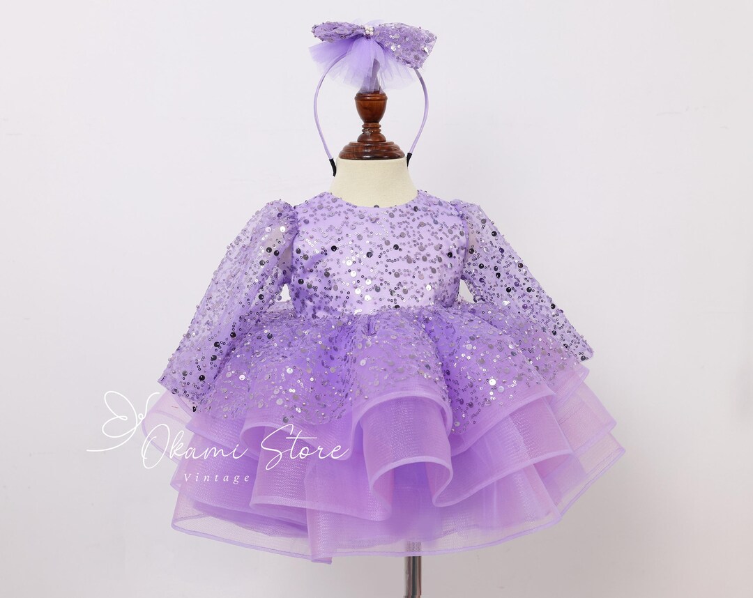 Easter Dress Toddler, Lavender and silver dress, Lavender party dress, Baby girl Lavender dress main image 0