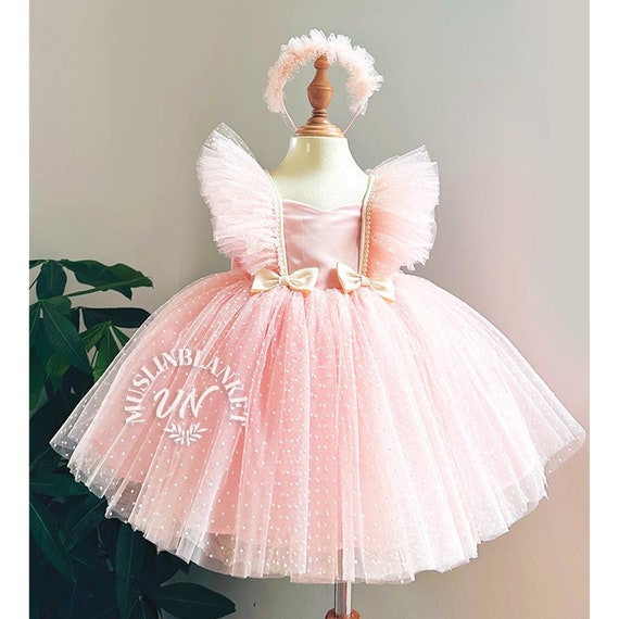 blue dress for baby girl Yellow Pearl Princess Dress Birthday Dress – marryshe main image 1