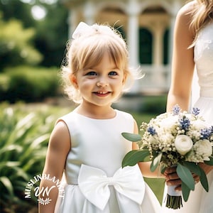 Big Bow Weiß Satin Blumenmädchen Kleid, Kleinkind Hochzeitskleid, Junior Brautjungfer Mädchen Kleid für Hochzeit Party Taufe Taufe Elfenbein Kleid