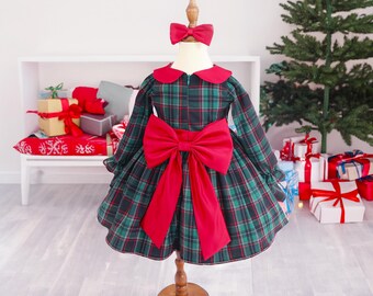 Kerstjurk baby, trendy meisjesjurk voor kerstmis, kerstmeisjesjurk tartan, kerstoutfit groen First X'mas Family Photoshoot
