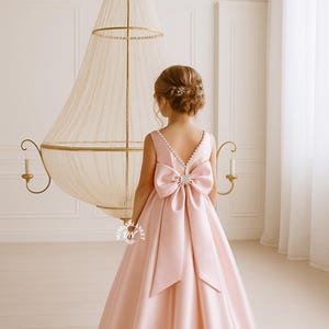 Junior Bridesmaid Dress Satin Flower Girl Dress Ivory Flower Girl Dress Girl Wedding Dress Girl Long Dress Toddler Dress Blush Girls Dress