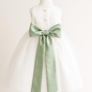 Ivory Lace Flower Girl Dress Wedding Party Holiday Bridesmaid Birthday Tulle Lace Ivory Flower Girl Dress Sage Green Sash Junior Bridesmaid