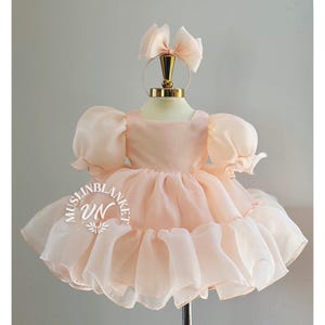 Maria Dress | Blush Organza Flower Girl Dress | Flower Girl Dress | Special Occasion Girls Dress | Organza Puff Dress for Girls 1st Birthday