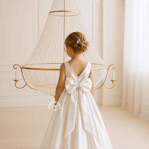 Junior Bridesmaid Dress Satin Flower Girl Dress Ivory Flower Girl Dress Girl Wedding Dress Girl Long Dress Toddler Dress Blush Girls Dress