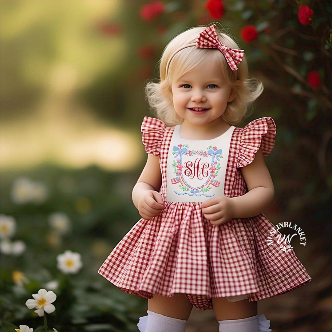 Personalized 4th of July Monogram Dress Gingham Dress Patriotic