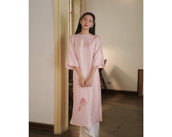 Lichte zijde Vietnamese Ao Dai voor dames, Ao Dai voor meisjes, Ao Dai Vietnam, Ao Dai met dubbele lagen, Ao Dai Tet, gemoderniseerd Vietnamees