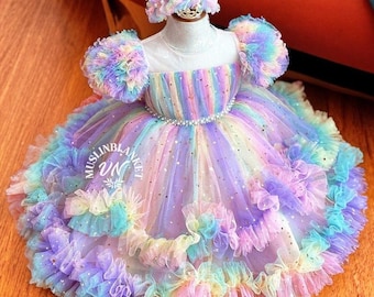 Rainbow tulle dress, tulle dress baby toddler girl, Toddler dress with stars, First birthday dress, Toddler photoshoot dress, Unicorn dress