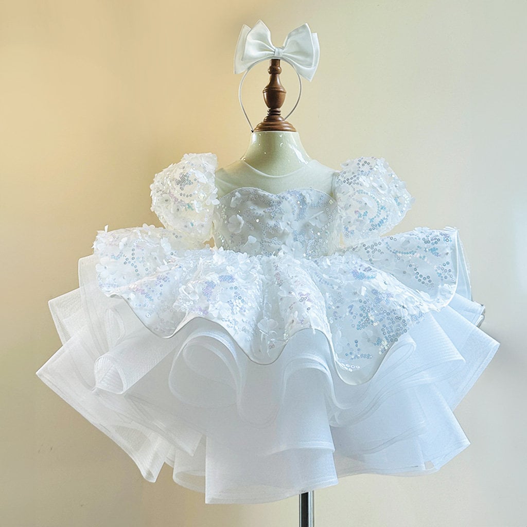 Flofallzique Toddler Tutu Dress Summer Flutter Sleeve Infant Baby Girls Birthday Party Princess Dress(1T, Purple