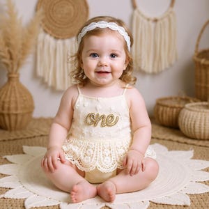 Boho 1st Birthday Outfit Ivory Boho Lace Romper Sash Headband White Baby Girl Lace Romper Cake Smash Outfit Baby Girl Clothes Birthday Dress