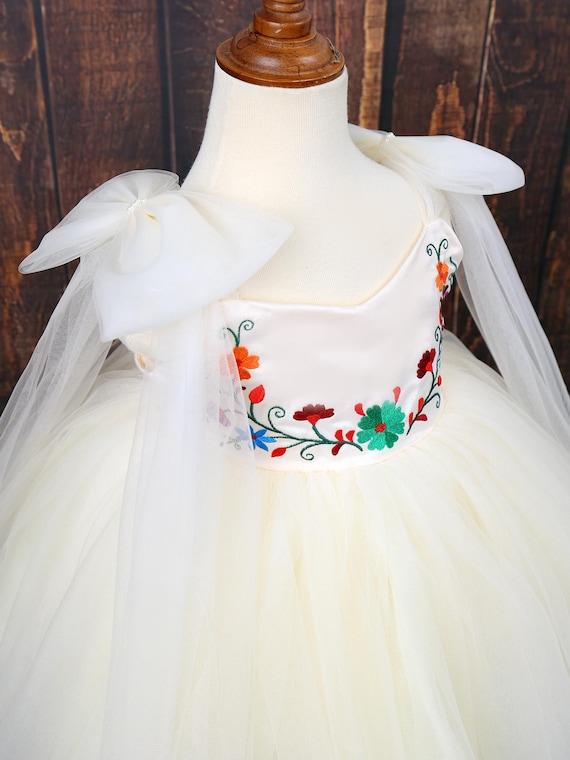 Cream Sheer Tulle Multicolored Flower Summer Dress Cream Sheer Tulle Multicolored Flower Summer Dress